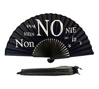FANSOF.FANS Ventaglio pieghevole in tessuto di seta nero, con sacchetto a costine in bambù, stile cinese, vintage, per ragazze e donne, regalo per feste di nozze