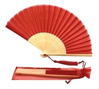 FANSOF. FANS Ventilatore in tessuto di seta con una codicletta grado A Bamboo Ribs Festa di nozze Favor handheld Fan (Rosso)