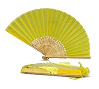 FANSOF. FANS Ventilatore in tessuto di seta con una codicletta grado A Bamboo Ribs Festa di nozze Favor handheld Fan (Giallo limone)