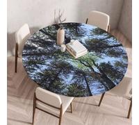 FANSU 3D Tovaglia Rotonda Antimacchia con Elastico, Esterno Tovaglie Lavabile Tavolino Cucina Decoration Copritavolo Rotonde per Salotto Caffè Giardino -Stile LYFJ (Alberi verdi,90cm)