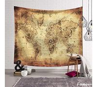 FANSU Arazzo da Parete Grande Mappa del Mondo, Artistico arazzo da Parete Spiaggia tappezzerie Lenzuolo per Camera Letto Decorazione Soggiorno Regalo (L-200 * 150CM,Ingiallimento)