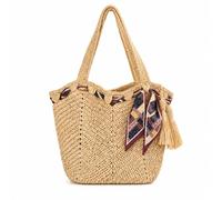 FANSU Borsa Mare Donna in Paglia Grande con Foulard (Beige)