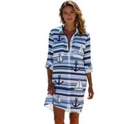 FANSU Camicia Lungo Copricostume Donna Mare, Copricostume Donna Mare Curvy Camicia Vestito Lunga Elegante con Bottoni per Estive Piscina Vacanze Costume da Bagno (Veliero,8XL)