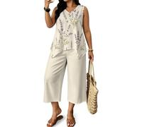 FANSU Completo Donna Estivo 2 Pezzi Fiore (Lavanda,L)