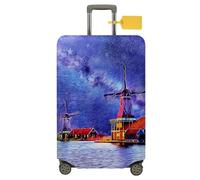 FANSU Coperture per Valigie, 3D Villaggio Cover Proteggi Valigia, Elastico Bagagli Copertura Protettiva Coprivaligie da Viaggio, Valigia per 18 a 32 pollici (cielo stellato,L(26-28 pollici))