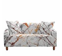 FANSU Copridivani Elastici 1 2 3 4 Posti, 3D Marmo Copridivano Fantasia, Universale Copridivani con Braccioli Divano Protector, Antiscivolo Copri Divano +1 Federe (Oro Bianco,2 posti (145~185cm))