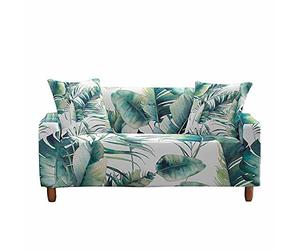 FANSU Copridivani Elastici 1 2 3 4 Posti, Copridivano con Motivo Foglia 3D, Universale Copridivani con Braccioli Divano Protector, Poliestere Antiscivolo Copri Divano (Piante Verdi,3 posti)