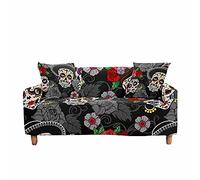 FANSU Copridivani Elastici 1 2 3 4 Posti, Copridivano con Motivo Teschio 3D, Universale Copridivani con Braccioli Divano Protector, Poliestere Copri Divano (2 posti(145-185cm),Rosa Nera)