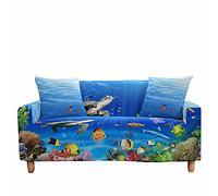 FANSU Copridivani Elastici 1 2 3 4 Posti, Copridivano con Stampa 3D Oceano Blu, Universale Copridivani con Braccioli Divano Protector, Poliestere Antiscivolo Copri Divano (Tartaruga di Mare,3 posti)