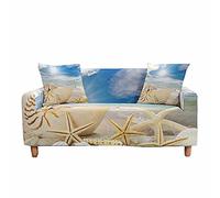 FANSU Copridivani Elastici 1 2 3 4 Posti, Copridivano con Stampa Mare 3D, Universale Copridivani con Braccioli Divano Protector, Poliestere Copri Divano (Stella Marina,3 posti(190-230cm))