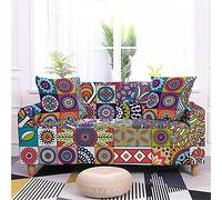 FANSU Copridivani Elastici 1 2 3 4 Posti, Copridivano Mandala in Stile Indiano 3D, Universale Copridivani con Braccioli Divano Protector, Poliestere Copri Divano (Foglia,4 posti(235-300cm))