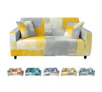 FANSU Copridivani Elastici 1 2 3 4 Posti, Copridivano Scarabocchio Minimalista, Universale Copridivani con Braccioli Divano Protector Antiscivolo Copri Divano (1 Posto(90-140cm),Giallo)