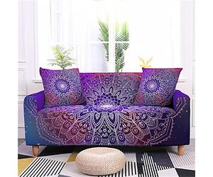 FANSU Copridivani Elastici 1 2 3 4 Posti,Copridivano Stampa Colorata Mandala 3D,Universale Copridivani con Braccioli,Poliestere Antiscivolo Copri Divano +1 Federe (Viola,2 posti(145-185cm))