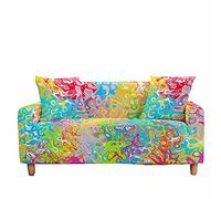 FANSU Copridivano Elasticizzato Universale 1/2/3/4 Posti, 3D Ghiaccio in Fusione Stampa Fodera per Divano, Poliestere Antiscivolo Copertura Divano con Braccioli + 1 Federe (Magma colorato,3 posti)