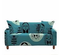 FANSU Copridivano Elasticizzato Universale Antiscivolo 1/2/3/4 Posti,Fodera per Divano con Etnico Tribale 3D,Poliestere Antiscivolo Copri Divano con Braccioli+1 Federe (Blu,2 posti/145~185cm)