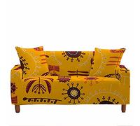 FANSU Copridivano Elasticizzato Universale Antiscivolo 1/2/3/4 Posti,Fodera per Divano con Etnico Tribale 3D,Poliestere Antiscivolo Copri Divano con Braccioli+1 Federe (Giallo,3 posti/190~230cm)