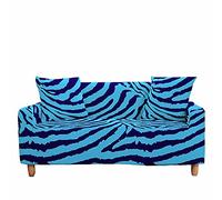 FANSU Copridivano Elasticizzato Universale Antiscivolo 1/2/3/4 Posti,Fodera per Divano con Stampa Striscia Zebra 3D,Poliestere Antiscivolo Copri Divano con Braccioli+1 Federe (Blu,3 posti)