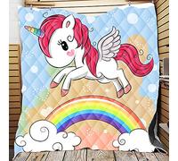 FANSU Copriletto Trapuntato Matrimoniale Singolo Elegante Coperta Trapunta Unicorno di Stampa del Fumetto Microfibra Antipolveri Copri Letto per Camera da Letto (Arcobaleno,180 * 200cm)