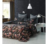 FANSU Copripiumino Una Piazza E Mezza 200x200cm-Nero Stampa Fiore Copripiumino Matrimoniale Bambina in 100% Microfibra 3 Pezzi con 2 Federa(50x75CM) cme Chiusura a Cerniera