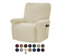 FANSU Copripoltrona Relax Reclinabile Elasticizzato, 1 Posto Tinta Unita Jacquard Copripoltrona Reclinabile Elettrica Coprisedile con Tasche, Universale Fodere per Poltrona Relax (Riso)