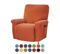 FANSU Copripoltrona Relax Reclinabile Elasticizzato, 1 Posto Tinta Unita Jacquard Copripoltrona Reclinabile Elettrica Coprisedile con Tasche, Universale Fodere per Poltrona Relax (Arancia)