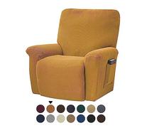 FANSU Copripoltrona Relax Reclinabile Elasticizzato, 1 Posto Tinta Unita Jacquard Copripoltrona Reclinabile Elettrica Coprisedile con Tasche, Universale Fodere per Poltrona Relax (Cammello)