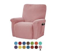 FANSU Copripoltrona Relax Reclinabile Elasticizzato, 1 Posto Tinta Unita Jacquard Copripoltrona Reclinabile Elettrica Coprisedile con Tasche, Universale Fodere per Poltrona Relax (Rosa)