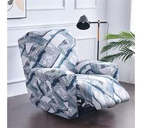 FANSU Copripoltrona Relax Reclinabile Elettrica Universale, Stampa 1 Posto Copripoltrona Reclinabile Elasticizzato Coprisedile con Tasche, Fodere per Poltrona Relax (Blu Grigio)