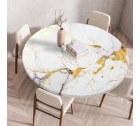 FANSU Marmo Tovaglia Rotonda Antimacchia con Bordo Elastico,Tavolo Circolare Copertura Antipolvere Kitchen Decoration Copritavolo Adatto per Interni ed Esterni (90cm,Bianco Dorato)