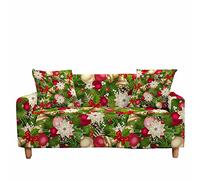 FANSU Natale 3D Copridivani Elastici 1 2 3 4 Posti, Copridivano Natalizio 3D, Universale Copridivani con Braccioli Divano Protector, Antiscivolo Copri Divano (Campane ad Arco,4 posti(235-300cm))