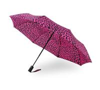 FANSU Ombrello Pieghevole Antivento, Ombrello da Viaggio Piccolo Portatile Parasole e Pioggia, Resistenti Leggero Anti-tempesta Universale per Uomini e Donna (Diametro 102cm,Leopardo rosa)
