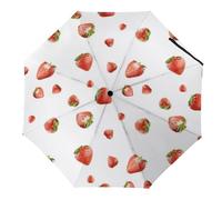 FANSU Ombrello Pieghevole, Portatile Ombrelli, Umbrella Pieghevoli da Viaggio, Resistenti Leggero Antivento Compatto, Universale per Uomini Donna, Stampe di Frutta (Felice fragola)