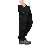 FANSU Pantaloni Uomo Tasche Laterali Militare Invernali, Tasconi Larghi Pantaloni Militare Elasticizzati Trekking Baggy Slim Lunghi Classici Casual Calzoni (Nero,XL)