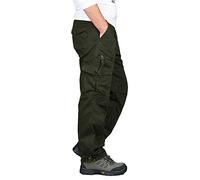 FANSU Pantaloni Uomo Tasche Laterali Militare Invernali, Tasconi Larghi Pantaloni Militare Elasticizzati Trekking Baggy Slim Lunghi Classici Casual Calzoni (Verde,M)