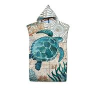 FANSU Poncho Surf con Cappuccio Asciugamano, Cambiarsi con Microfibra Accappatoio Telo da Bagno Assorbente per Mare Spiaggia,Nuoto,Adulto Uomini & Donne e Bambini (75x110cm,Tartaruga Marina)