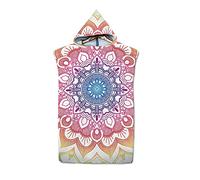 FANSU Poncho Surf con Cappuccio Asciugamano, Cambiarsi con Microfibra Accappatoio Telo da Bagno Assorbente per Mare Spiaggia,Nuoto,Adulto e Bambini Donne & Uomini (Mandala Rosso,65x75cm)
