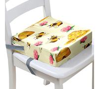 FANSU Rialzo da Sedia per Bambini Stampa di Ape Comodo e Smontabile Cuscino Seduta per Sedia Cuscino Alzasedia con Cinghie Lavabile per Seggioloni Alza Sedia (Beige,32x32x8cm)