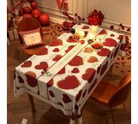 FANSU Rouge Nappe Rectangulaire Imperméable, PVC Nappe de Table Exterieur Protection de Table pour Salle à Manger, Jardin, fête, Mariage (Forma del cuore 2,100 * 100CM)
