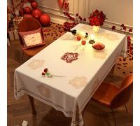 FANSU Rouge Nappe Rectangulaire Imperméable, PVC Nappe de Table Exterieur Protection de Table pour Salle à Manger, Jardin, fête, Mariage (Forma del cuore 10,140 * 200CM)