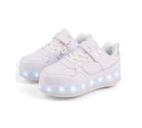 FANSU Scarpe con Rotelle Bambino Bambina con LED Brillantini Luci, Bianco Scarpe Pattini con 4 Rotelle Retrattile USB Ricaricare, Multisport Outdoor Sneaker Skateboard