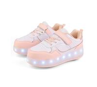 FANSU Scarpe con Rotelle Bambino Bambina con LED Brillantini Luci, Rosa Scarpe Pattini con 4 Rotelle Retrattile USB Ricaricare, Multisport Outdoor Sneaker Skateboard