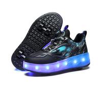 FANSU Scarpe con Rotelle e Luci LED per Bambina Bambino Taglia 30-40, 2 in 1 Sportive Scarpe da Skateboard a 4 Ruote a Scomparsa Sneakers da Ginnastica da Pattini (S883 Nero,35)