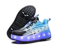 FANSU Scarpe con Rotelle e Luci LED per Bambina Bambino Taglia 30-40, 2 in 1 Sportive Scarpe da Skateboard a 4 Ruote a Scomparsa Sneakers da Ginnastica da Pattini (S881 Blu,34)