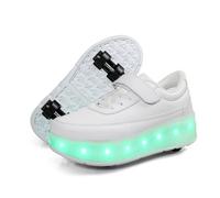 FANSU Scarpe con Rotelle e Luci LED per Bambina Bambino Taglia 30-40, 2 in 1 Sportive Scarpe da Skateboard a 4 Ruote a Scomparsa Sneakers da Ginnastica da Pattini (30,686 Bianco)