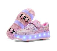 FANSU Scarpe con Rotelle e Luci LED per Bambina Bambino Taglia 30-41, Sportive Scarpe da Skateboard a 4 Ruote a Scomparsa Sneakers da Ginnastica da Pattini (32,688 Rosa)