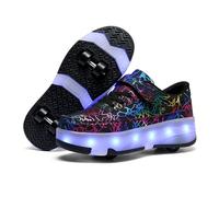FANSU Scarpe con Rotelle e Luci LED per Bambina Bambino Taglia 30-41, Sportive Scarpe da Skateboard a 4 Ruote a Scomparsa Sneakers da Ginnastica da Pattini (30,688 Nero)
