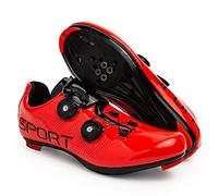 FANSU Scarpe da Ciclismo Uomo con Lacci Rotanti, Scarpe da Bike per Bici per Gli Sport Indoor & Outdoor, Rosso e Blu Scarpe da Diclismo Compatibili SPD & SPD-SL (Rosso,39)