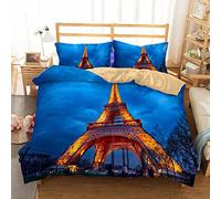 FANSU Set Biancheria da Letto, Vista della Città Stampa 3D Microfibra Copripiumino Federe Adatto per Letto Doppio Matrimoniale King Size (Torre Eiffel,140x200cm(2pcs))
