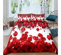 FANSU Set Copripiumino Matrimoniale Singolo con Federa Coordinata,Traspirante Microfibra Biancheria da Letto Camera da Letto Copripiumino con Chiusura a Cerniera (Petali di Rosa Rossa 3D,220x240cm)