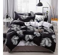 FANSU Set Copripiumino Singolo Bambina 140x200 cm - Copripiumino Singolo Bambini in 100% Microfibra 2 Pezzi con 1 Federa(50x75CM), Reversibile con Cerniera - Nero Foglie Bianche